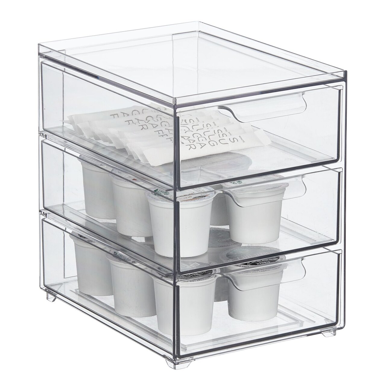 mDesign Plastic Stackable 3-Drawer Kitchen Storage Organizer - Clear